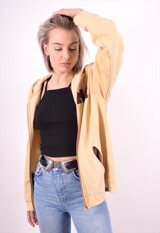 PUMA WOMENS VINTAGE HOODIE JACKET XL BEIGE 90'S