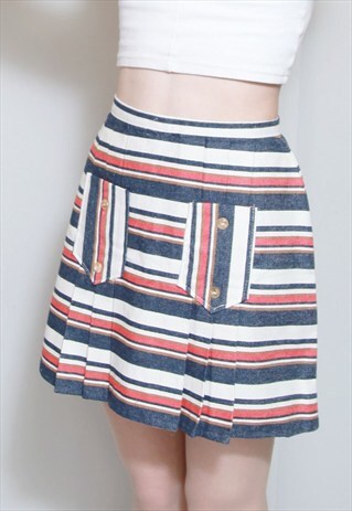 VINTAGE 1970'S BLUE AND RED STRIPED MINI SKIRT