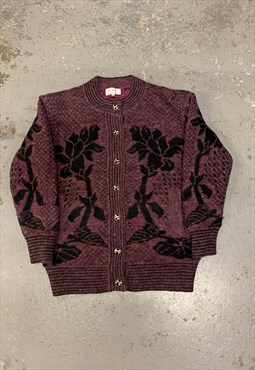 Vintage Abstract Knitted Cardigan Patterned Chunky Knit