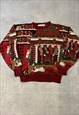 VINTAGE CHRISTMAS JUMPER STOCKINGS COSY FIRE SCENE SWEATER