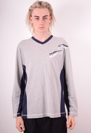 FILA MENS VINTAGE TOP LONG SLEEVE LARGE GREY 90S