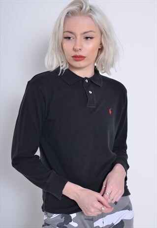 VINTAGE POLO RALPH LAUREN POLO SHIRT LONG SLEEVE BLACK