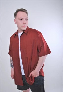 Men vintage oversized minimalist short sleeve red shirt