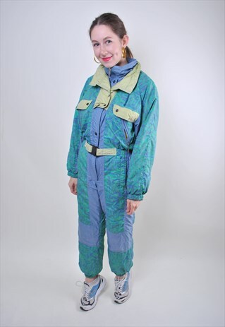 RETRO ABSTRACT PATTERN SKI SUIT, WOMAN ONE PIECE SNOW SUIT