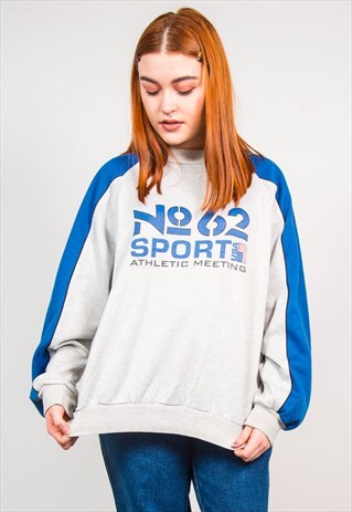 VINTAGE 90'S GREY & BLUE USA SWEATSHIRT