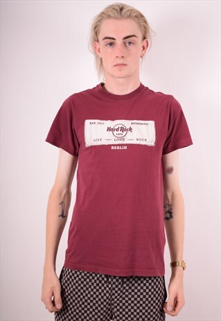 HARD ROCK CAFE MENS VINTAGE T-SHIRT TOP SMALL MAROON 90S