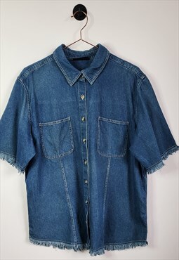 Vintage 80s Womens Fringe Denim Shirt Size 16