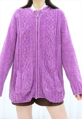 90S VINTAGE PINK FLEECE CARDIGAN JACKET (SIZE M)