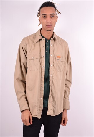 WRANGLER MENS VINTAGE SHIRT XL BEIGE 90'S