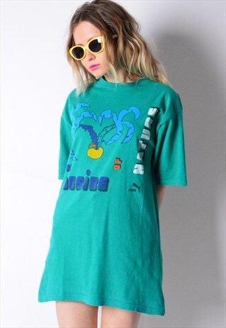 VINTAGE 90S GREEN SUMMER PUMA T-SHIRT