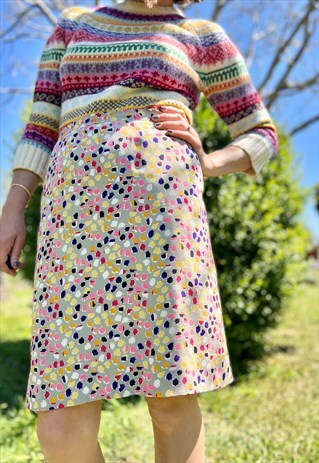 1970'S VINTAGE MULTICOLOR ABSTRACT PRINT PENCIL SKIRT