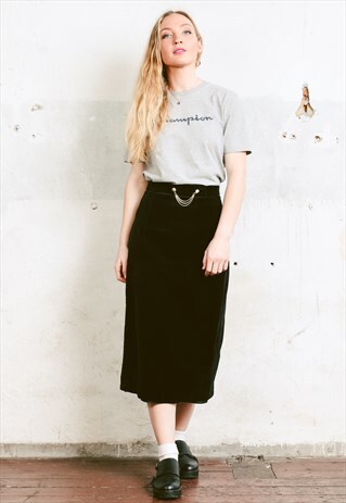 VINTAGE 90S BLACK VELVET PENCIL SKIRT