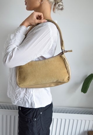 Y2K CORDUROY MINI BAGUETTE SHOULDER BAG TAN BROWN