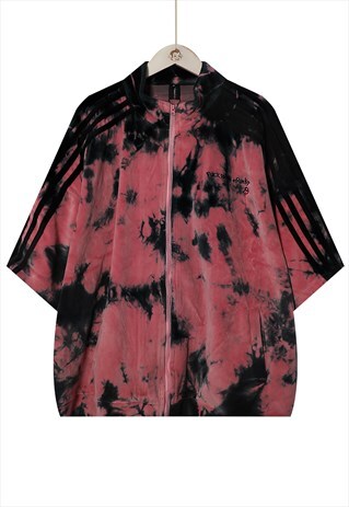 GRADIENT VELVET TIE-DYE SLOGAN TRACK JACKET IN FADED PINK