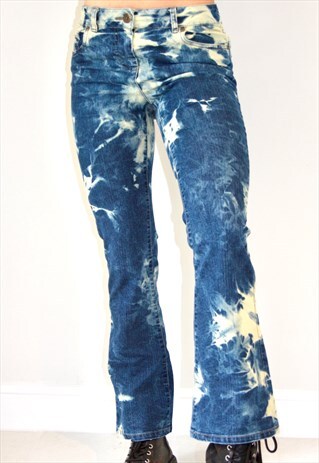 REWORKED DENIM Y2K BLEACHED TIE DYE BOOTCUT JEANS