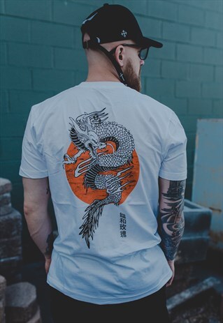 ANCHOR AND ROSE LONDON - WHITE CHINESE DRAGON T-SHIRT