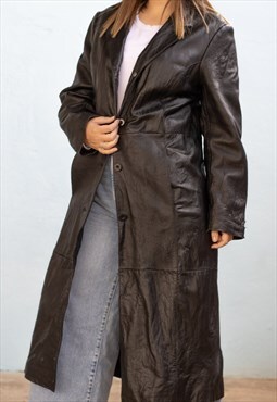 Vintage  Leather Jacket Centigrade long in Black M