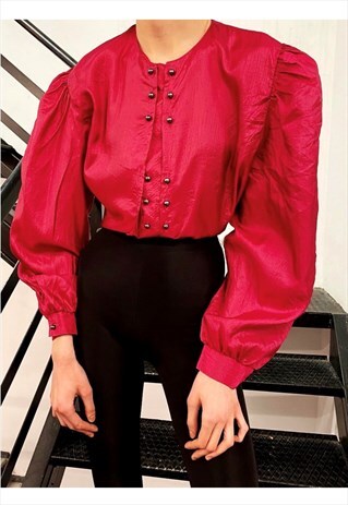 VINTAGE 80S PUFF SLEEVE RED BLOUSE