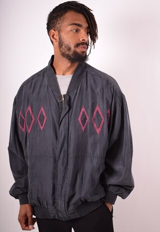 MENS VINTAGE SILK BOMBER JACKET XXL GREY 90S