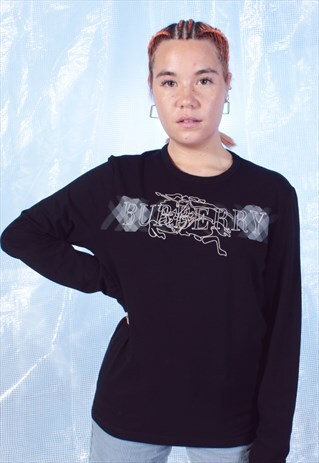 VINTAGE BURBERRY BLACK EMBROIDERED TEE