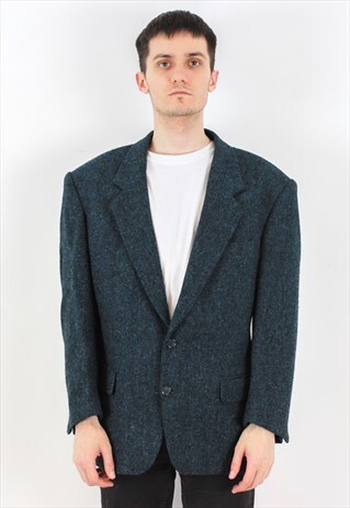 HERRINGBONE TWEED BLAZER US 40S WOOL SUIT JACKET COAT S VTG