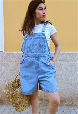 Casual Fit Light Blue Denim Overall Dungaree Shorts