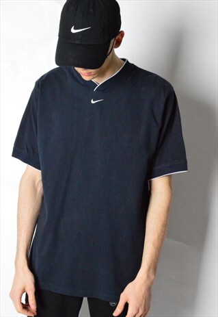 VINTAGE 90S FADED BLACK MINIMALIST V-NECK NIKE T-SHIRT
