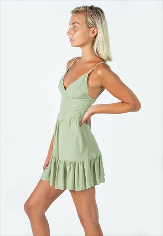 GLE MINI RUFFLE DRESS IN SAGE GREEN