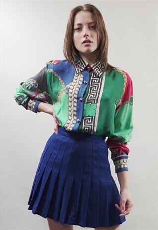 VINTAGE 80'S ROYAL BLUE PLEATED SKIRT