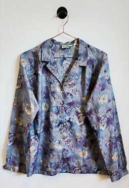 Vintage 60 Floral Print Long Sleeve Blouse Size 12-14
