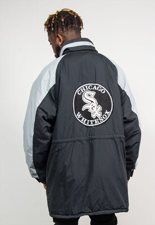 VTG 90'S BLACK LONGLINE CHICAGO WHITE SOX BASEBALL USA COAT