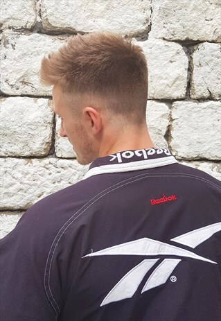 VINTAGE REEBOK EMBROIDERED SPELLOUT JACKET BLACK WHITE LARGE
