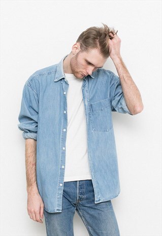 VINTAGE BLUE DENIM SHIRT AUTUMN BACK TO SCHOOL RETRO