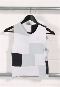 Vintage Reworked Patchwork Vest Top in White Crop Tee Small