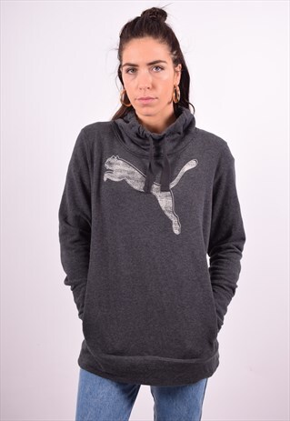 PUMA WOMENS VINTAGE SWEATSHIRT JUMPER LARGE GREY 90'S