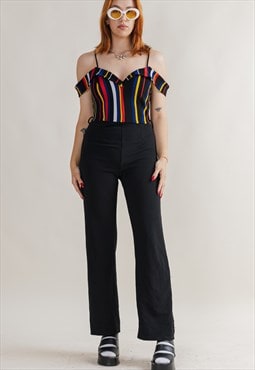 Vintage 80s Party Stripe&Black Strappy Off Shoulder Jumpsuit