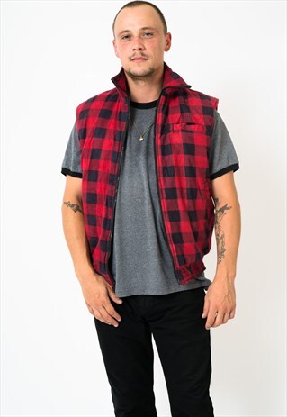 VINTAGE CHEQUERED FLANNEL STYLE BODYWARMER
