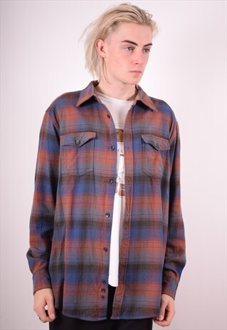 MENS VINTAGE FLANNEL SHIRT XL BROWN CHECK 90S