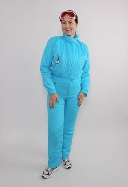 80s blue one piece ski suit, vintage ski jumpsuit, Size M