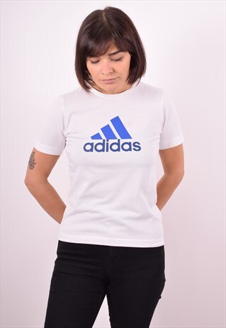 ADIDAS WOMENS VINTAGE T-SHIRT TOP MEDIUM WHITE 90S
