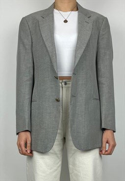 Armani Vintage Blazer Jacket 90s Grey Suit Mens Wool Linen