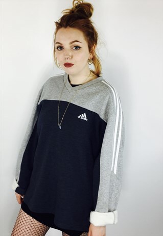 ADIDAS GREY AND BLUE SWEATSHIRT