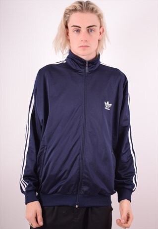 ADIDAS MENS VINTAGE TRACKSUIT TOP JACKET LARGE BLUE 90S