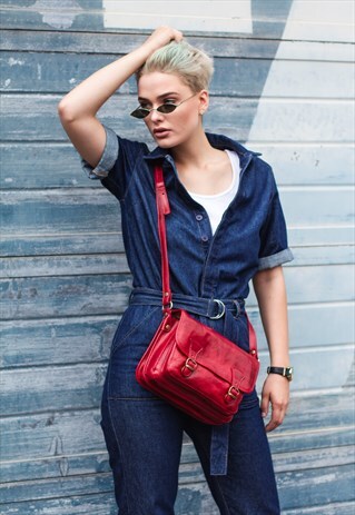 BURGUNDY RED LEATHER SATCHEL MESSENGER BAG