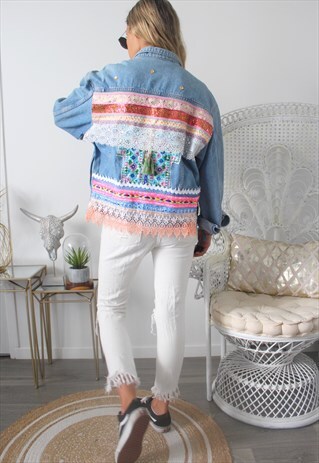 VINTAGE JEANS JACKET ETHNIC EMBROIDERY