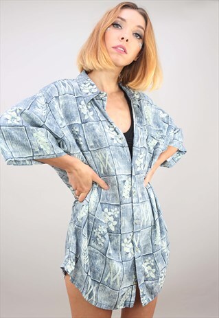 VINTAGE OVERSIZED SHORT SLEEVE HAWAIIAN PATTERNED SHIRT