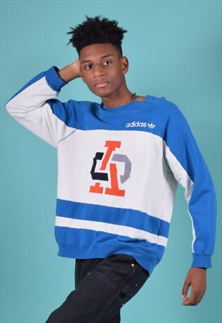 VINTAGE ADIDAS BLUE AND WHITE SWEATSHIRT