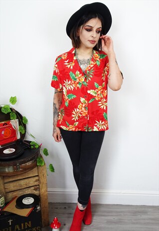 HAWAIIAN PRINT FLORAL SHORT SLEEVED 90'S SHIRT
