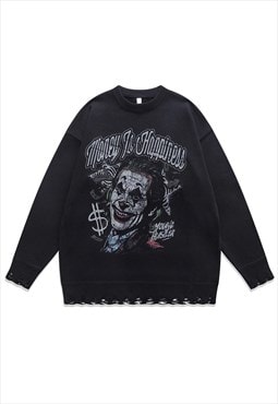 Joker print sweater clown jumper ripped knitted creepy top
