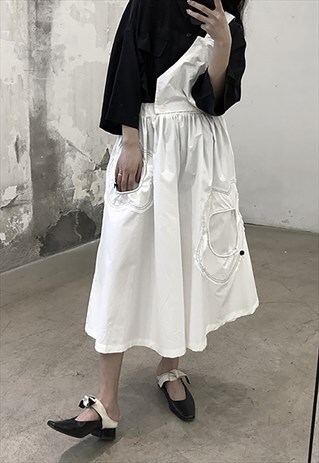 CULOTTE OVERALLS WITH CUT-OUT FLOWER POCKETS IN WHITE